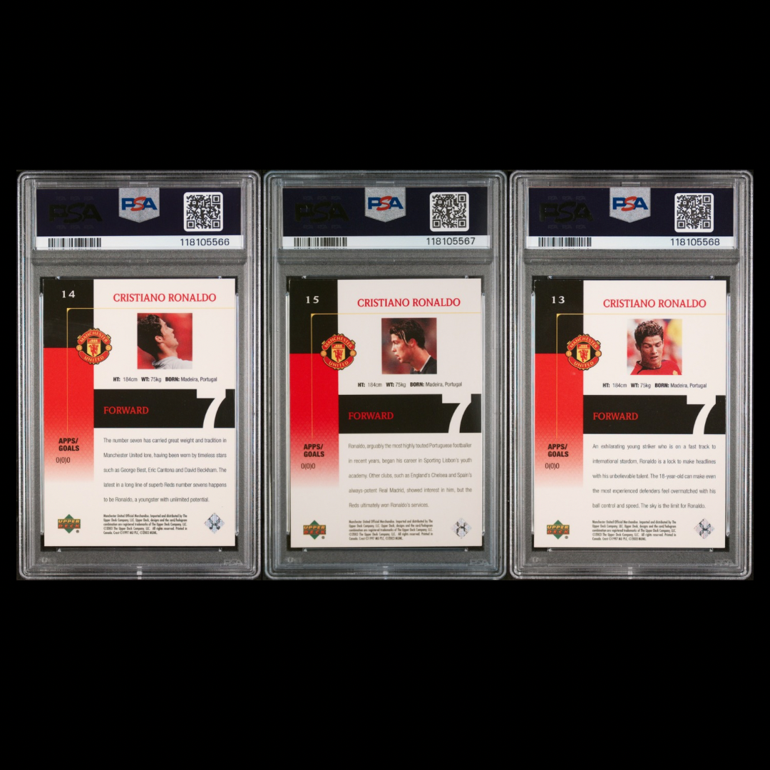 2003 UPPER DECK MANCHESTER UNITED #15 CRISTIANO RONALDO MANCHESTER UNITED #13-15 PSA 7/8 SET