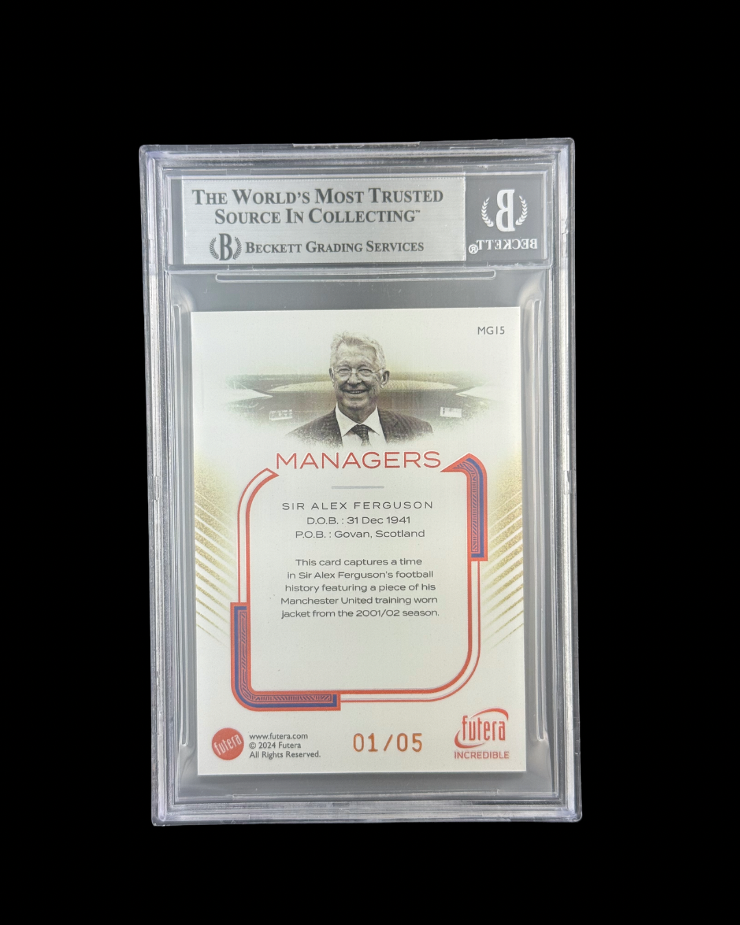 2024-25 Futera Incredible Managers Memorabilia Bronze #MG15 Alex Ferguson 01/05 BGS 8.5
