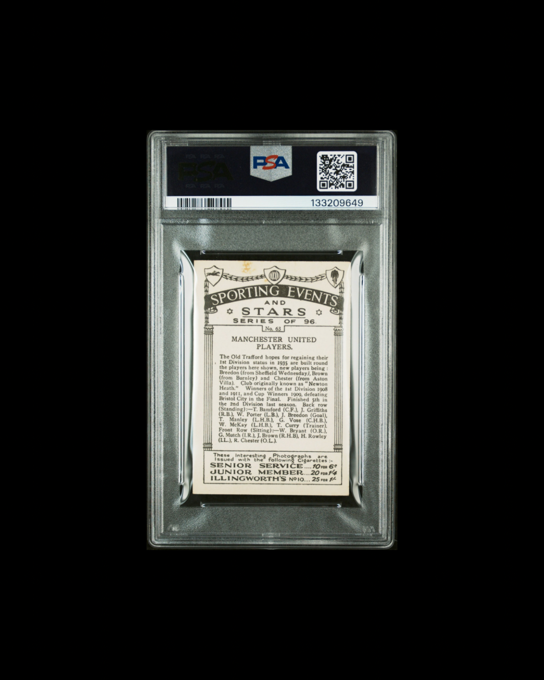 1935 J.A. PATTREIOUEX SPORTING EVENTS & STARS #63 MANCHESTER UNITED SPORTING EVENTS & STARS PSA 6