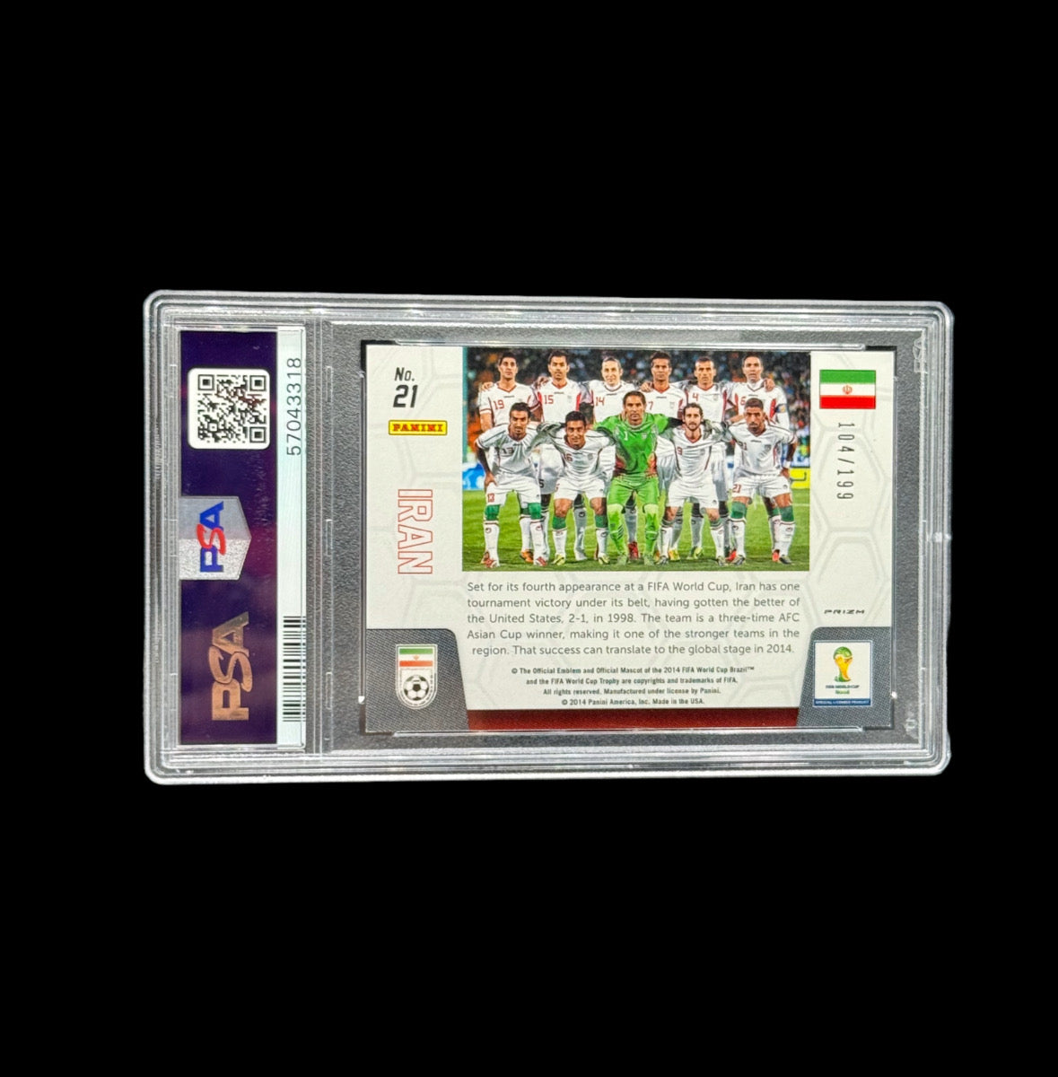 2014 PANINI PRIZM WORLD CUP TEAM PHOTOS #21 IRAN TEAM PHOTOS-BLUE PRIZM /199 PSA NM MT 8