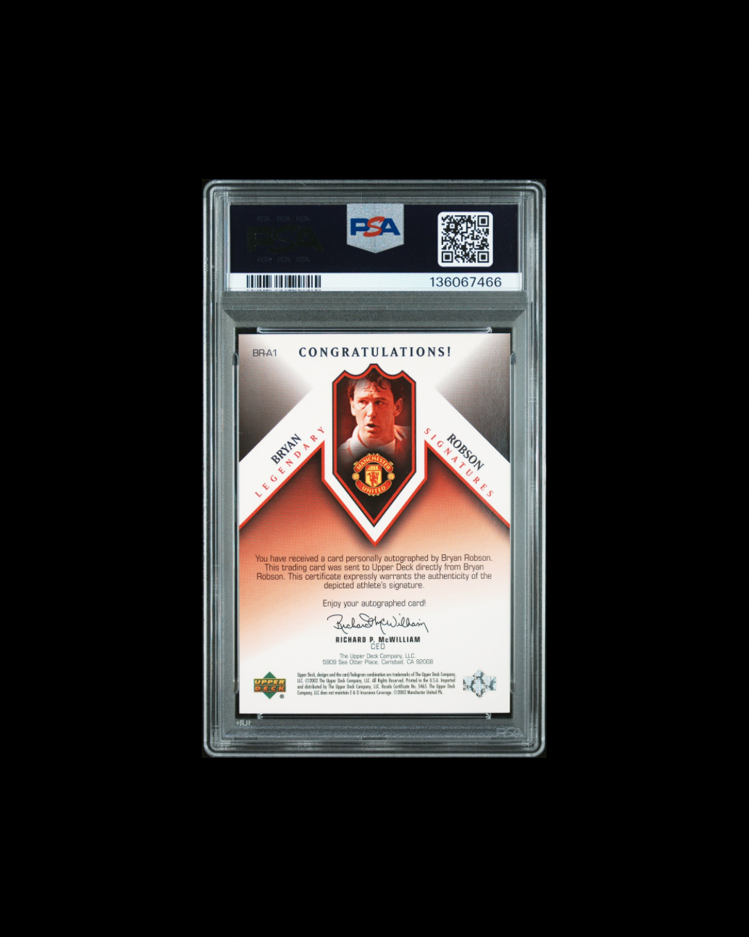 2002 UPPER DECK MANCHESTER UNITED LEGENDS LEGENDARY SIGNATURES RED #BRA1 BRYAN ROBSON LEGENDARY SIGNATURES RED