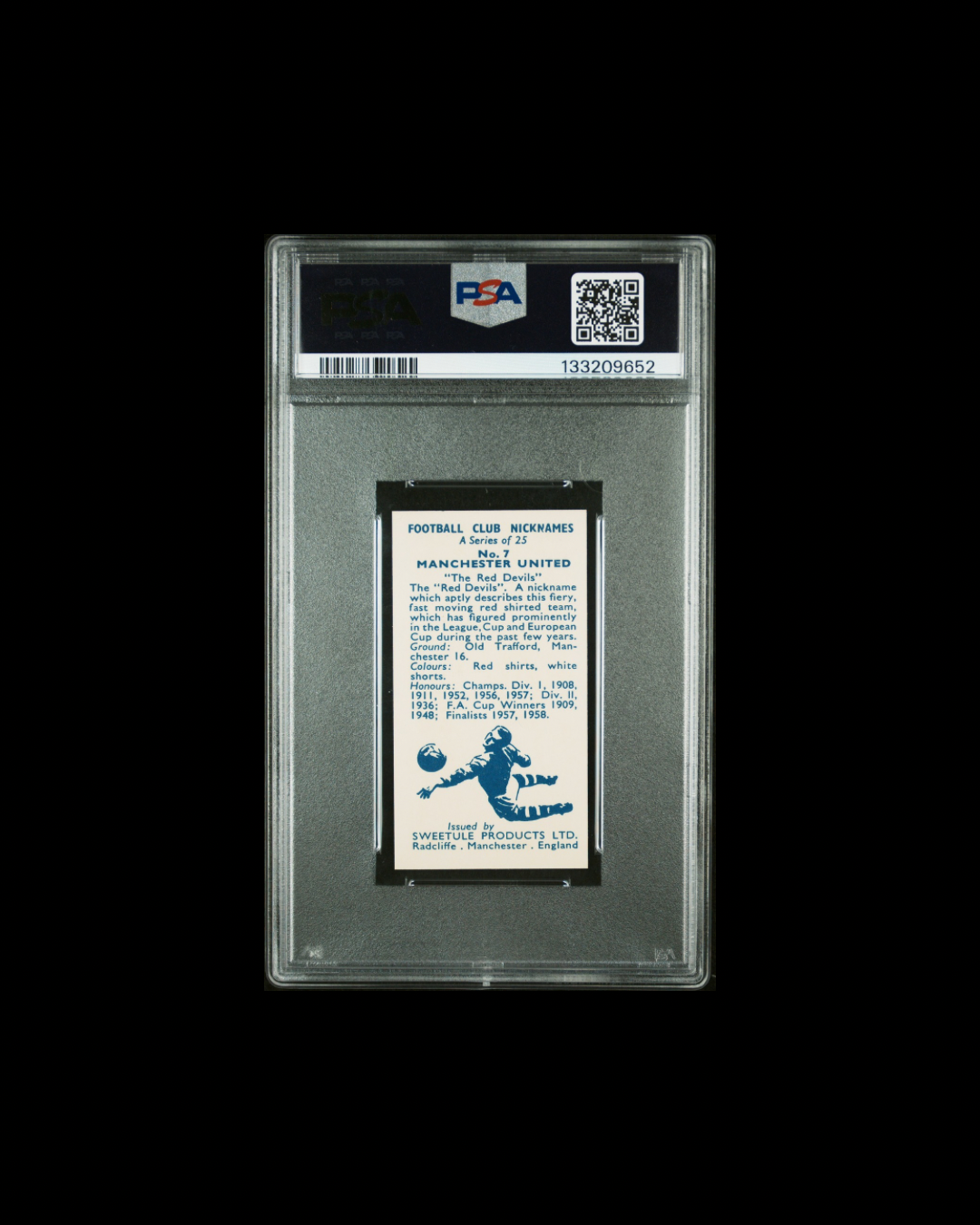 1959 SWEETULE PRODUCTS FOOTBALL CLUB NICKNAMES #7 MANCHESTER UNITED PSA 8