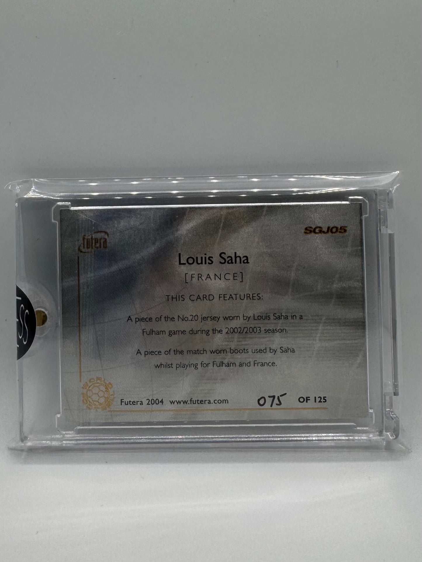 2004 Saha Game worn Jersey and Boot memorabilia futera foil