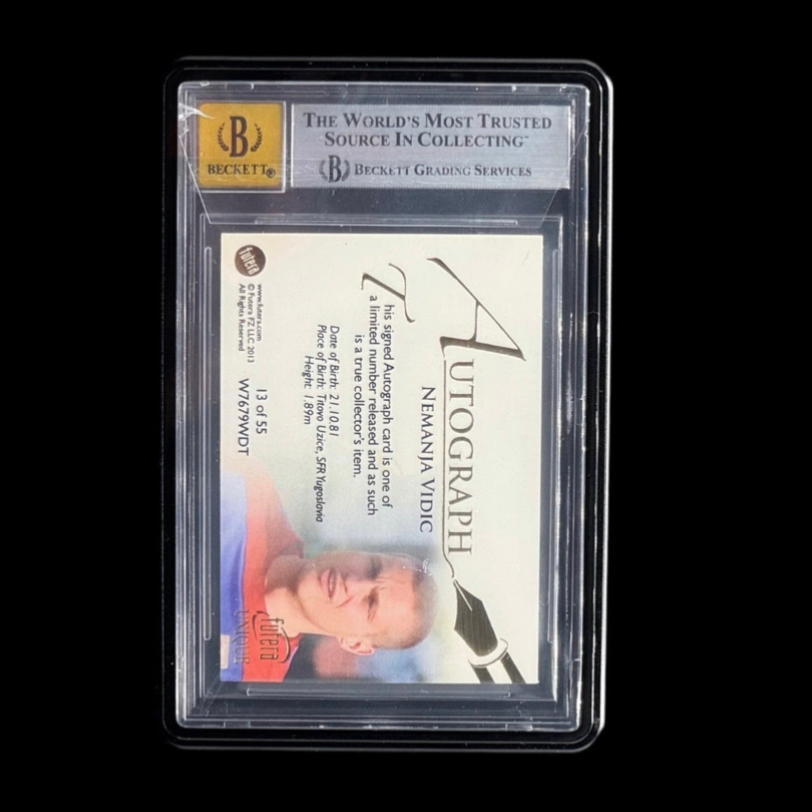 2013 FUTERA WF UNIQUE
TRIPLE PHOTO AUTOGRAPHS
#NV NEMANJA VIDIC BGS 9 AUTO 10
