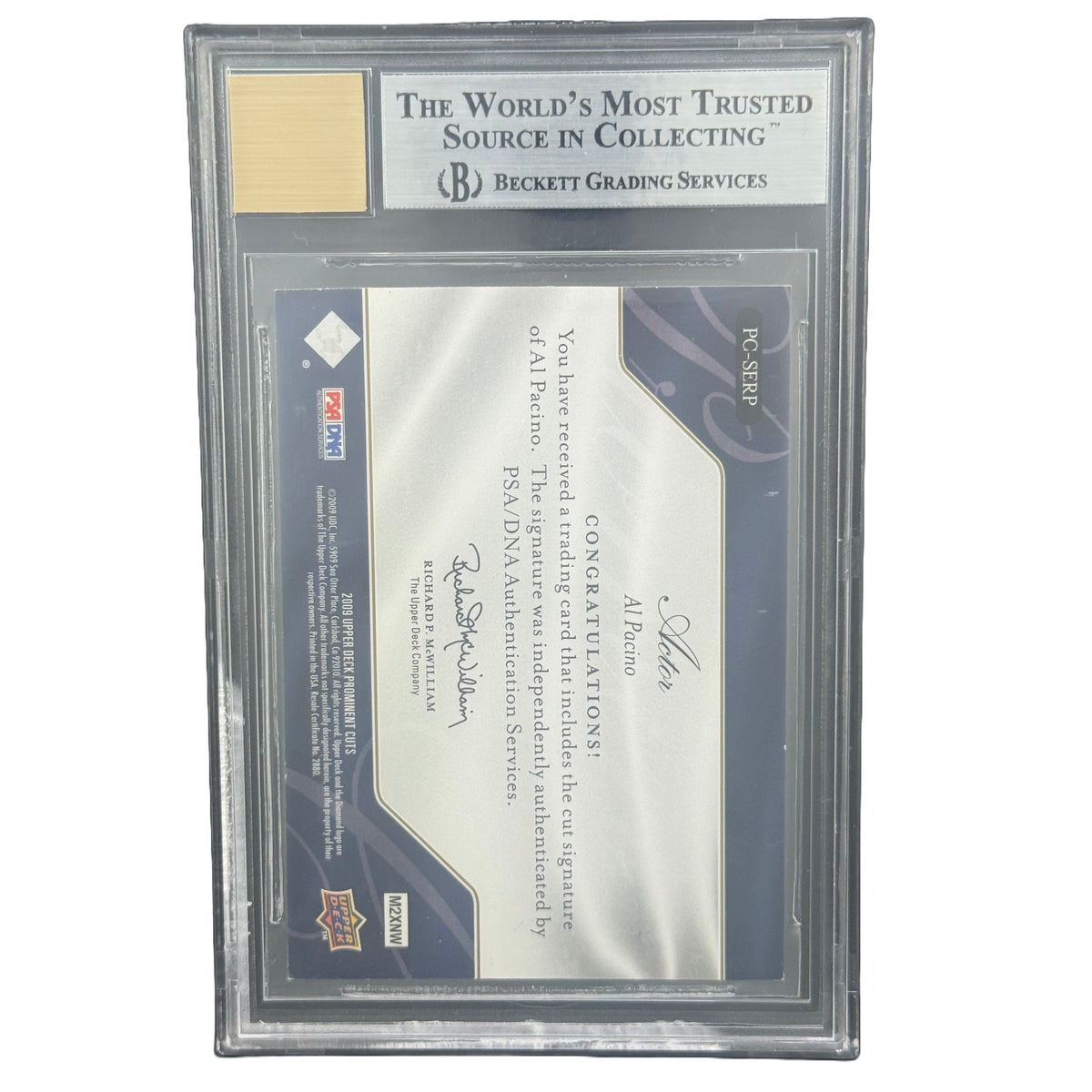 2009 UD Prominent Cuts Cut Signatures #PCSERP Al Pacino 3/4 BGS 8.5 Auto 10