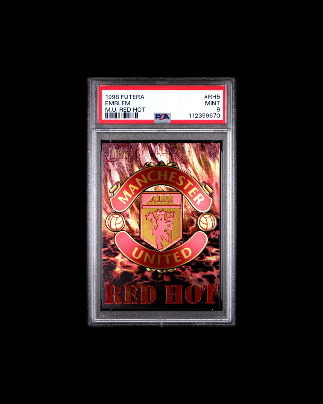 1998 FUTERA MANCHESTER UNITED- RED HOT #RH5 EMBLEM M.U. RED HOT PSA 9
