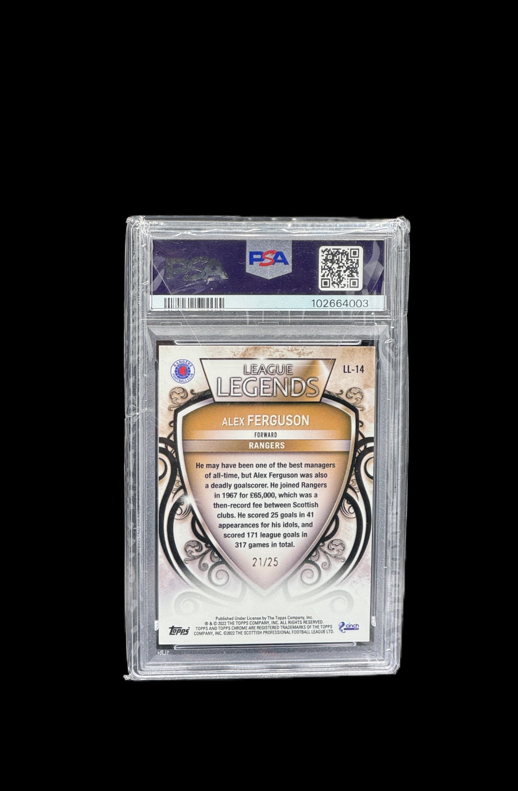 2021 TOPPS CHROME SPFL ALEX FERGUSON LIL-ORANGE REFRACTOR #LL14 PSA GEM MT
10