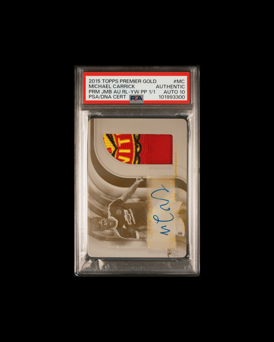 2015 TOPPS PREMIER GOLD PREMIER JUMBO AUTOGRAPHED RELICS #MC MICHAEL CARRICK PRM JMB AU RL-YW PP 1/1 PSA/DNA AUTHENTIC AUTO 10