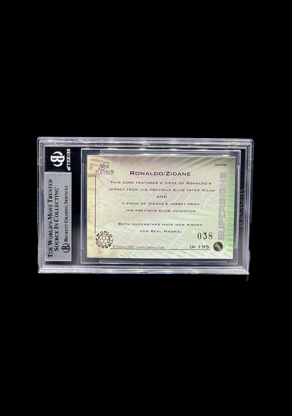 2003 Futera Platinum Zidane/R9 Dual Patch BGS 8.5 Pop 1