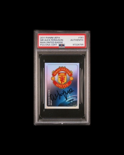 PANINI UEFA CHAMPIONS LEAGUE STICKER #141 SIR ALEX FERGUSON MAN UNITED BADGE MAN UNITED BADGE PSA