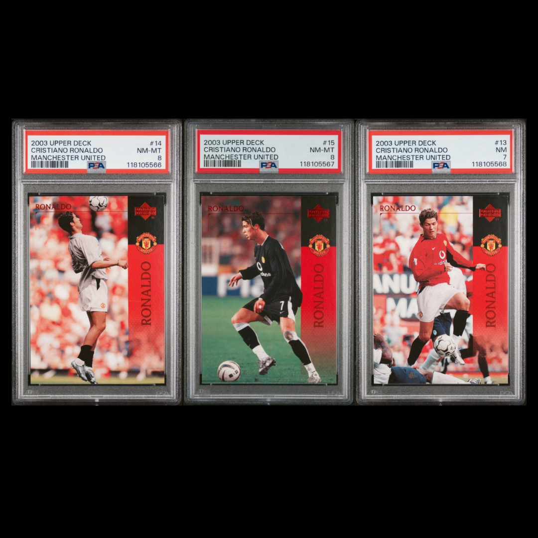 2003 UPPER DECK MANCHESTER UNITED #15 CRISTIANO RONALDO MANCHESTER UNITED #13-15 PSA 7/8 SET