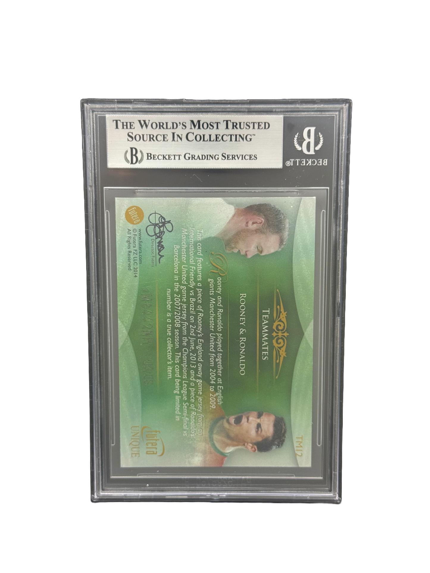 2014 FUTERA UNIQUE WORLD FOOTBALL
TEAMMATES JERSEYS #TM12 ROONEY/RONALDO BGS 7.5