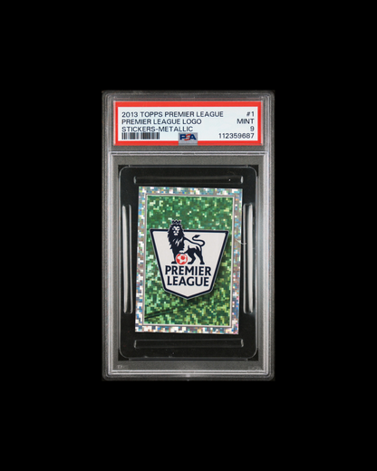 2013-14 TOPPS PREMIER LEAGUE STICKERS #1 PREMIER LEAGUE LOGO STICKERS-METALLIC PSA 9