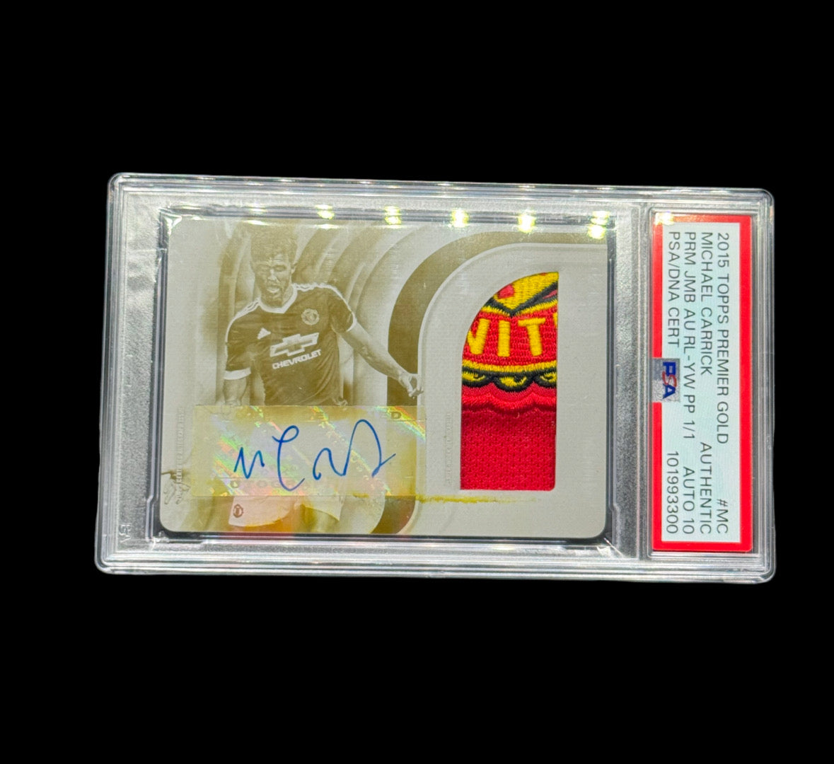 2015 TOPPS PREMIER GOLD PREMIER JUMBO AUTOGRAPHED RELICS #MC MICHAEL CARRICK PRM JMB AU RL-YW PP 1/1