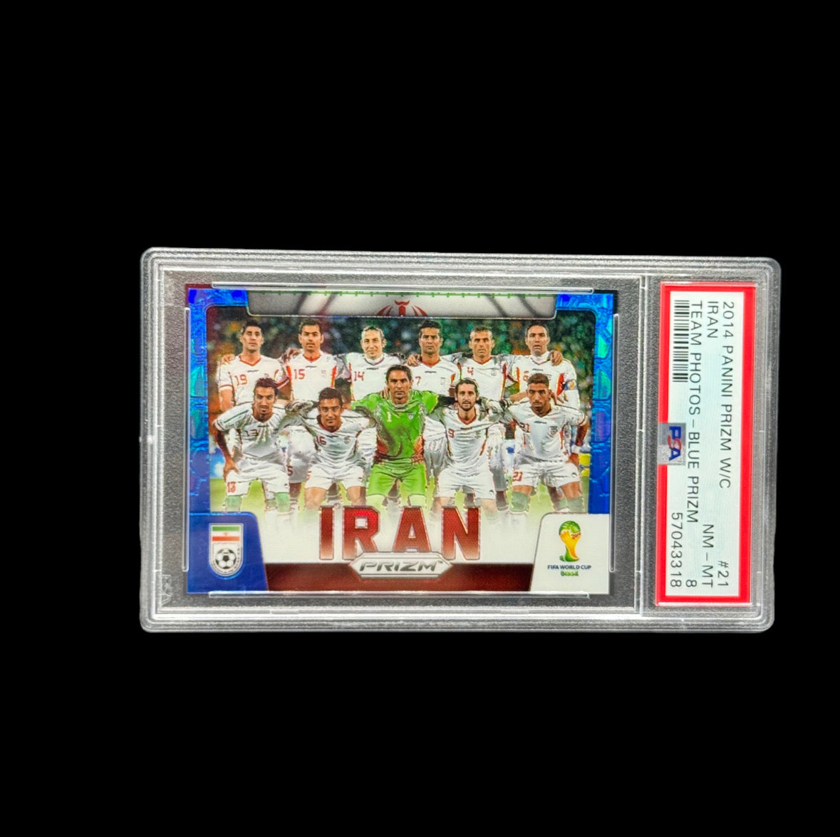2014 PANINI PRIZM WORLD CUP TEAM PHOTOS #21 IRAN TEAM PHOTOS-BLUE PRIZM /199 PSA NM MT 8
