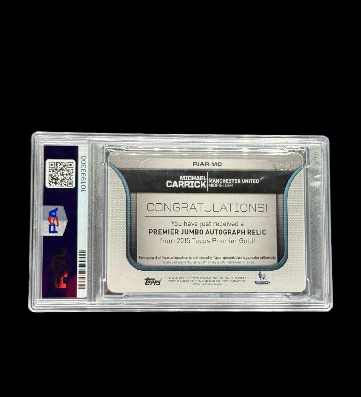 2015 TOPPS PREMIER GOLD PREMIER JUMBO AUTOGRAPHED RELICS #MC MICHAEL CARRICK PRM JMB AU RL-YW PP 1/1