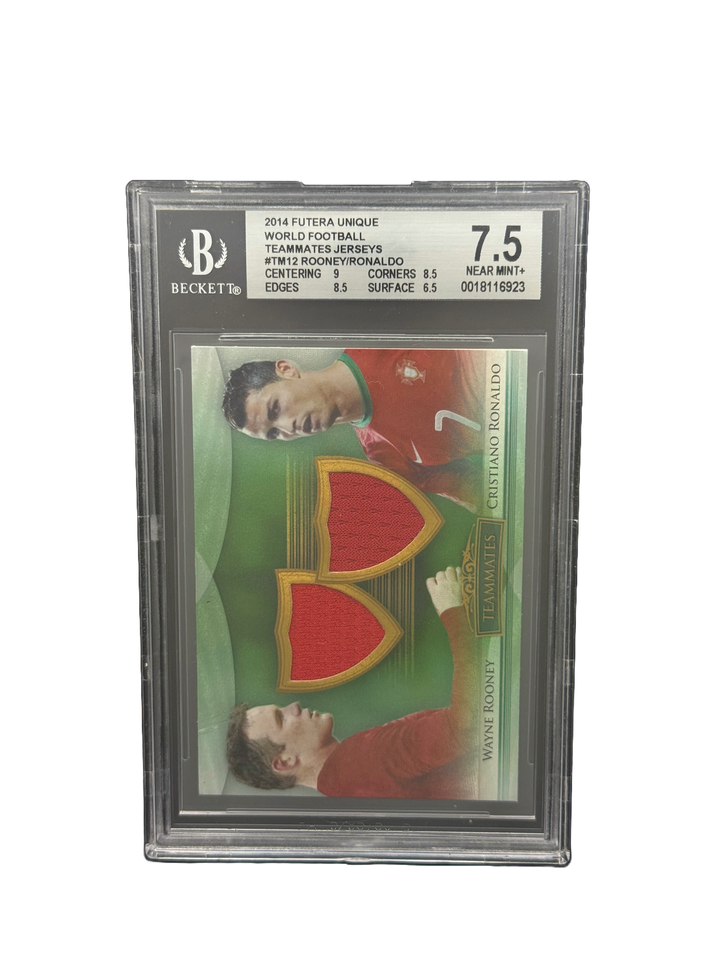 2014 FUTERA UNIQUE WORLD FOOTBALL
TEAMMATES JERSEYS #TM12 ROONEY/RONALDO BGS 7.5