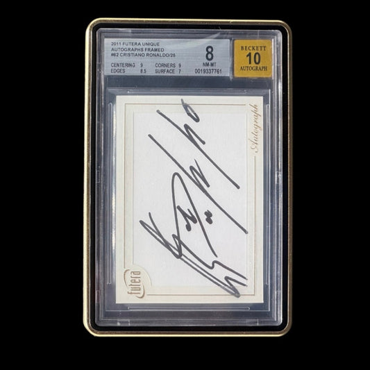2011 FUTERA UNIQUE AUTOGRAPHS FRAMED #62 CRISTIANO RONALDO/25 BGS 8 AUTO 10