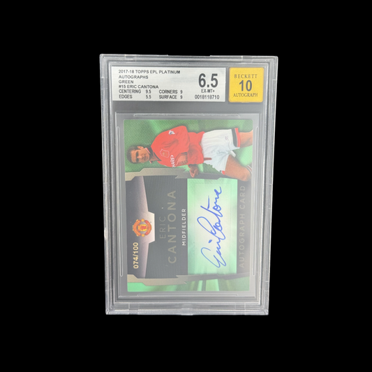 2017-18 Topps EPL Platinum Autographs Green #15 Eric Cantona 074/100 BGS 6.5 Auto 10