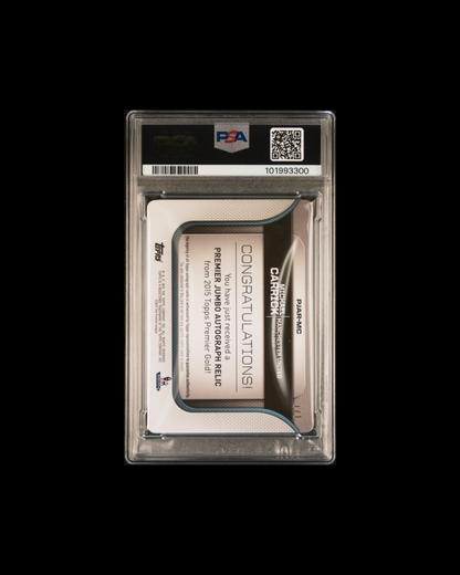 2015 TOPPS PREMIER GOLD PREMIER JUMBO AUTOGRAPHED RELICS #MC MICHAEL CARRICK PRM JMB AU RL-YW PP 1/1 PSA/DNA AUTHENTIC AUTO 10