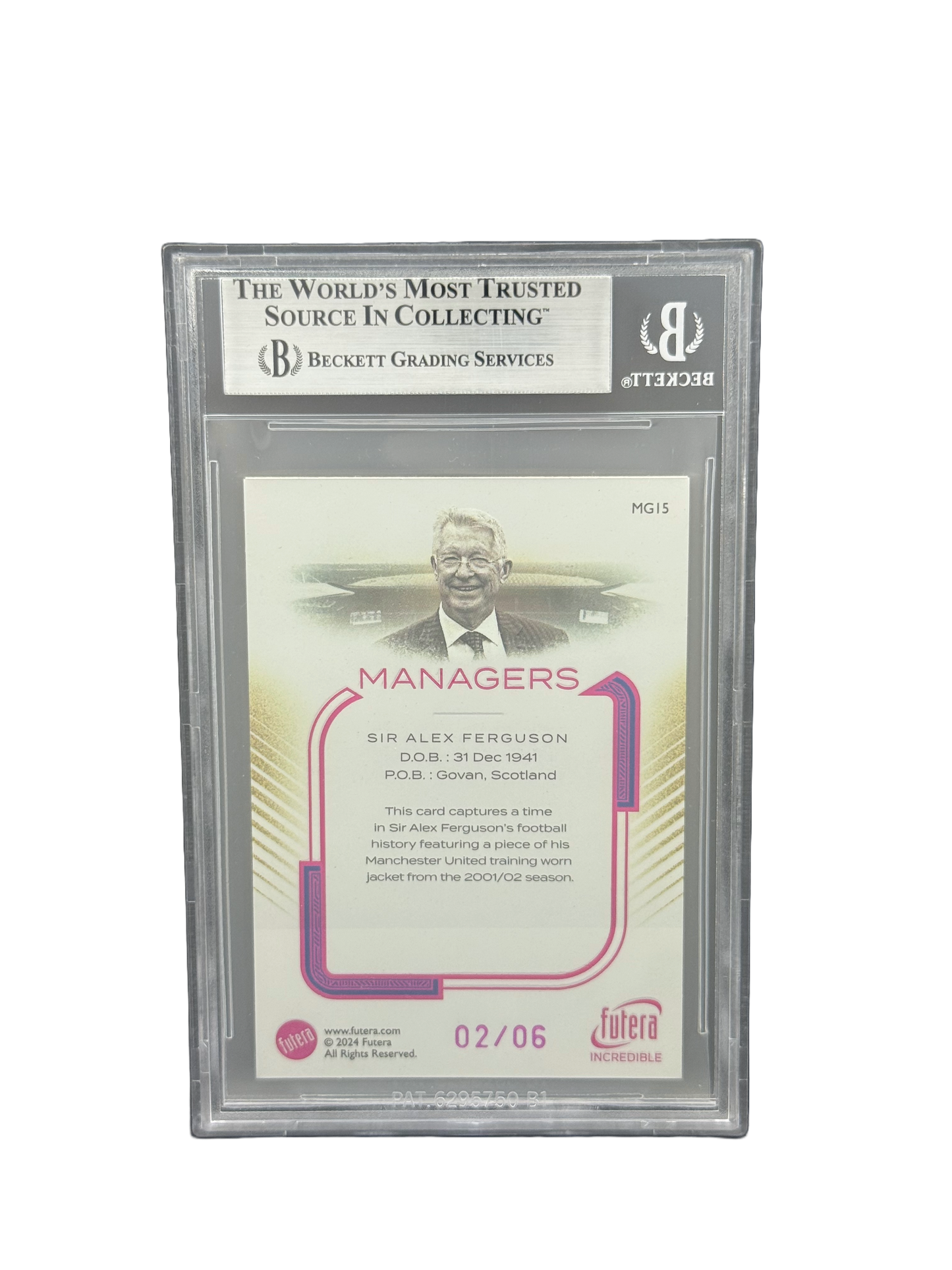 2024-25 FUTERA INCREDIBLE MANAGERS Memorabilia Amethyst 
#MG15 ALEX FERGUSON BGS 8.5