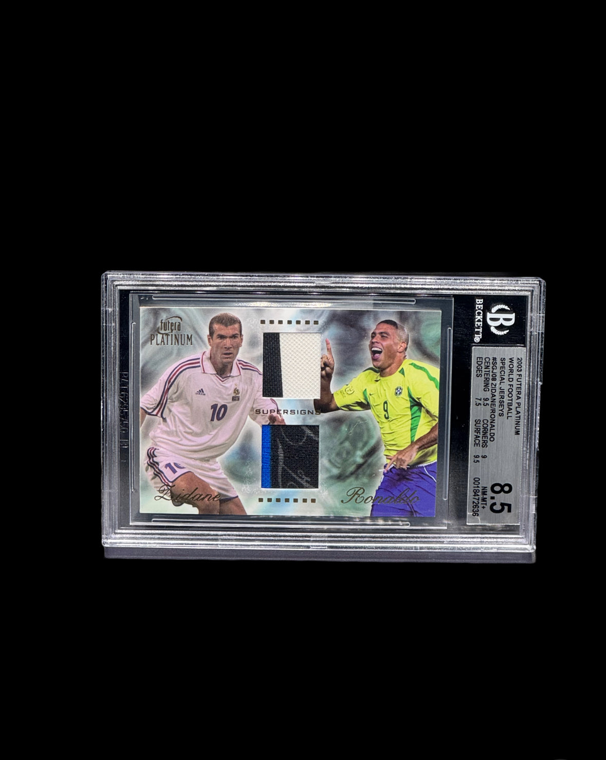 2003 Futera Platinum Zidane/R9 Dual Patch BGS 8.5 Pop 1