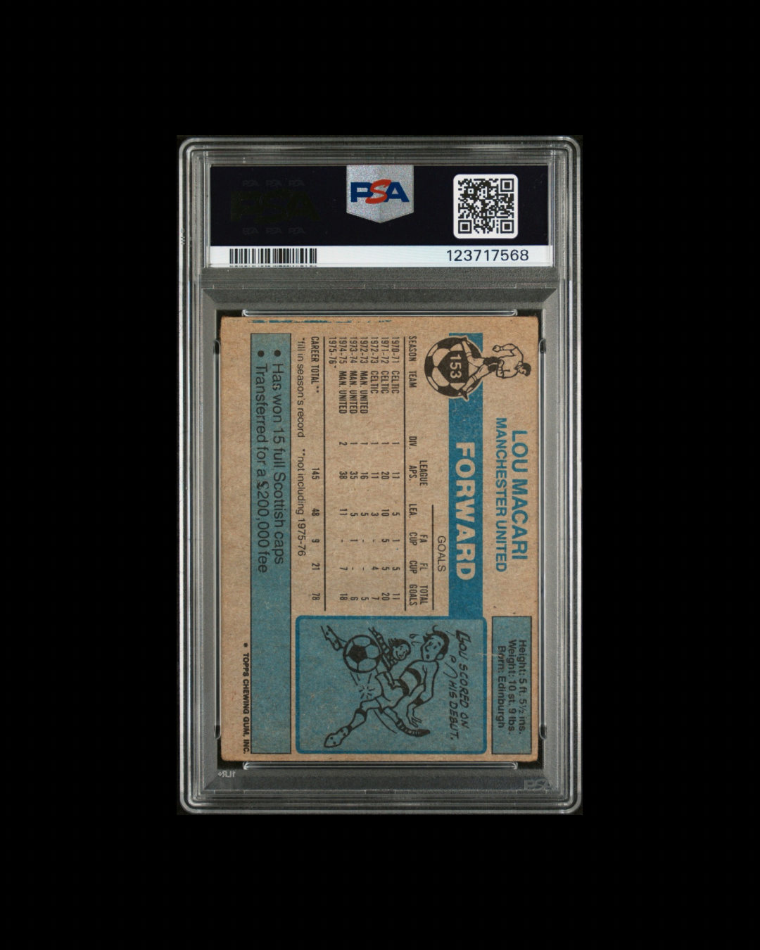 1976 Topps #153 Lou Macari PSA 3 Auto 9