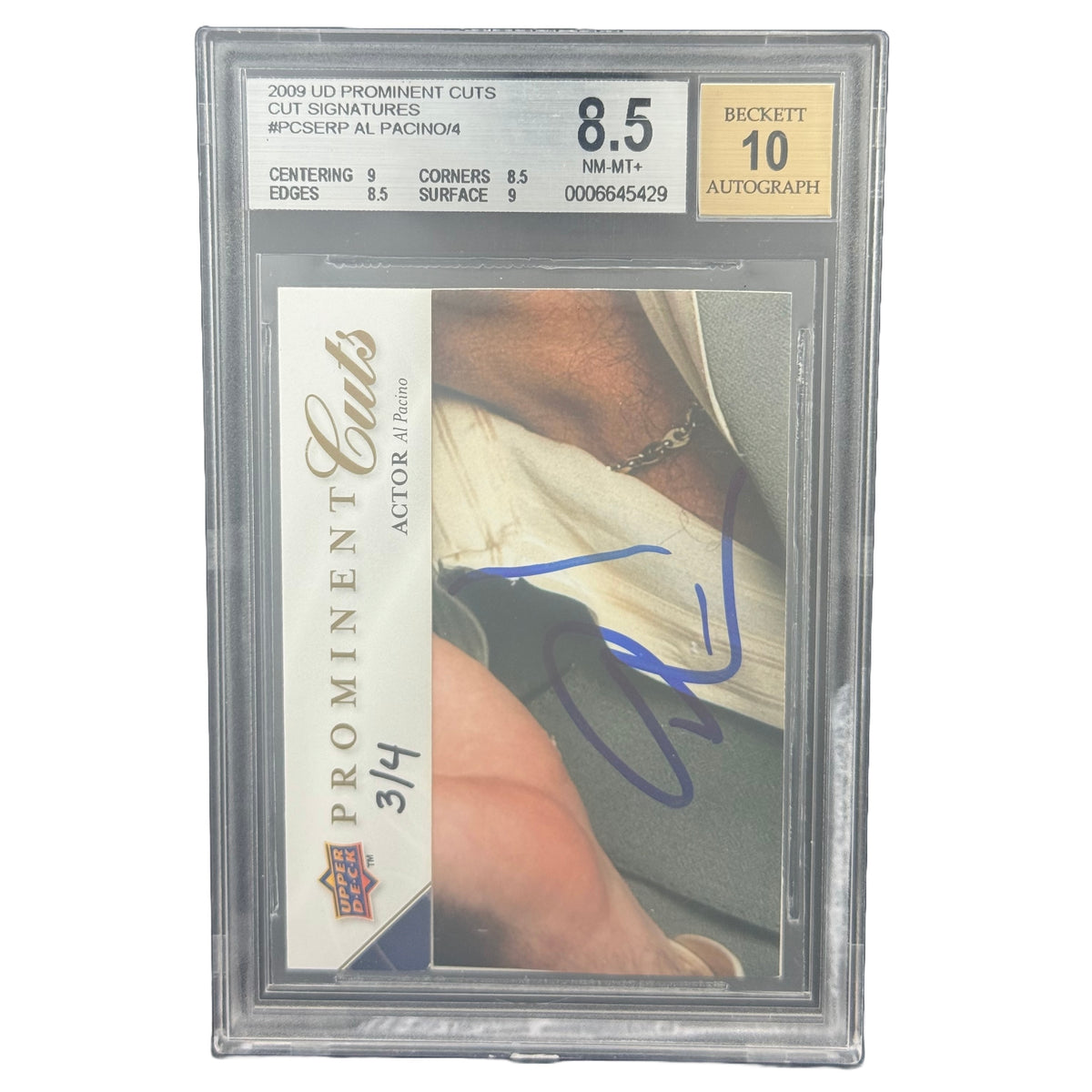 2009 UD Prominent Cuts Cut Signatures #PCSERP Al Pacino 3/4 BGS 8.5 Auto 10