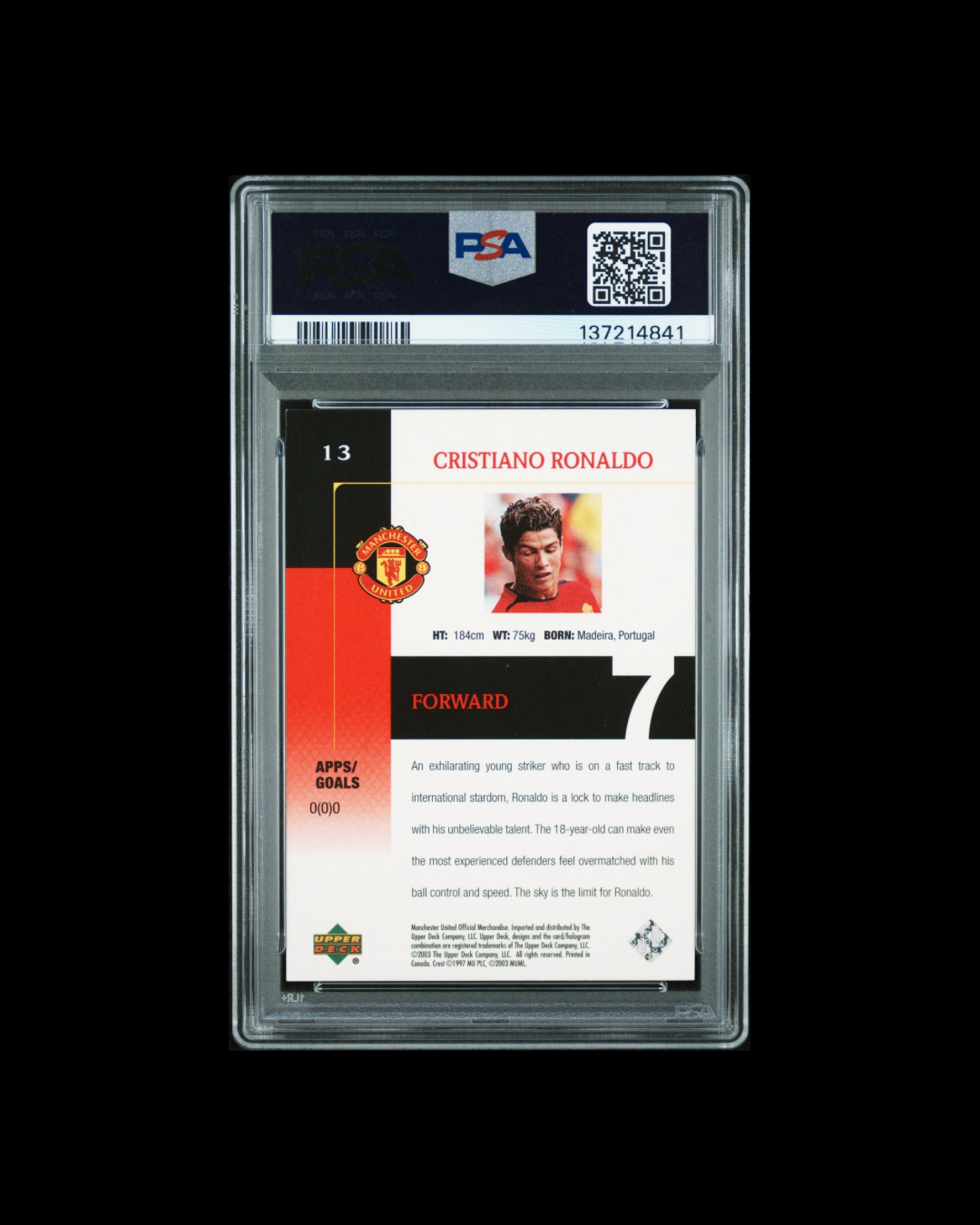 2003 Upper Deck Cristiano Ronaldo Manchester United PSA 7
