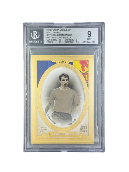 2018 FUTERA UNIQUE WF
GOLD FRAMED
MYTHICALS MEMORABILIA
#MYTH070 GARY NEVILLE BGS 9