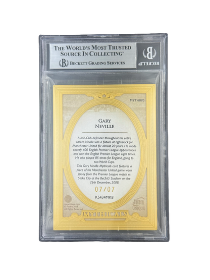 2018 FUTERA UNIQUE WF
GOLD FRAMED
MYTHICALS MEMORABILIA
#MYTH070 GARY NEVILLE BGS 9