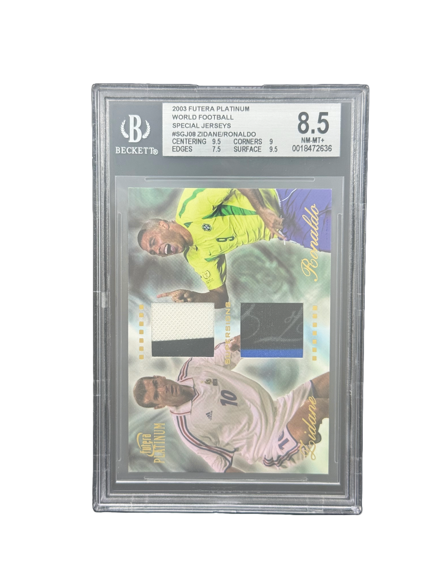 2003 FUTERA PLATINUM
WORLD FOOTBALL
SPECIAL JERSEYS
#SGJ08 ZIDANE/RONALDO BGS 8.5