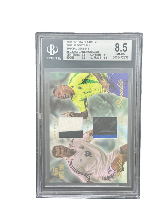 2003 FUTERA PLATINUM
WORLD FOOTBALL
SPECIAL JERSEYS
#SGJ08 ZIDANE/RONALDO BGS 8.5